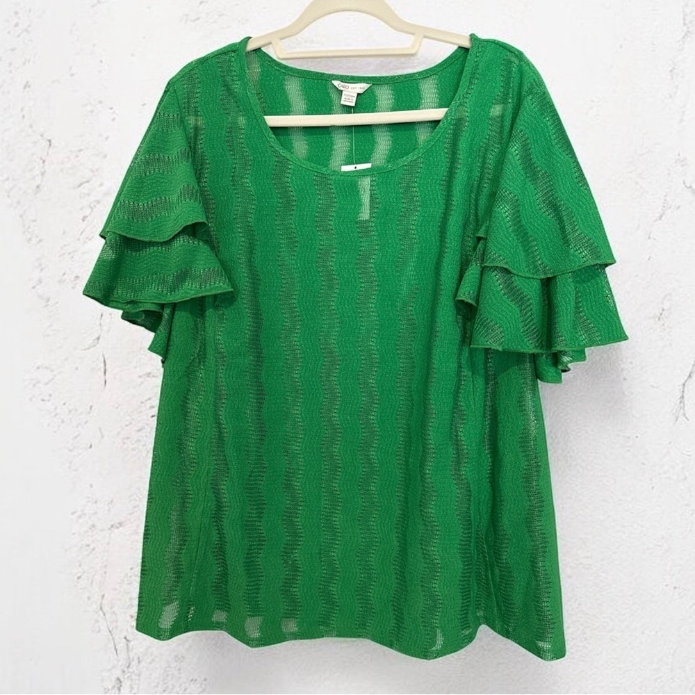 Cato Vibrant Green Layered Ruffled Sleeve Blouse Size 22/24W